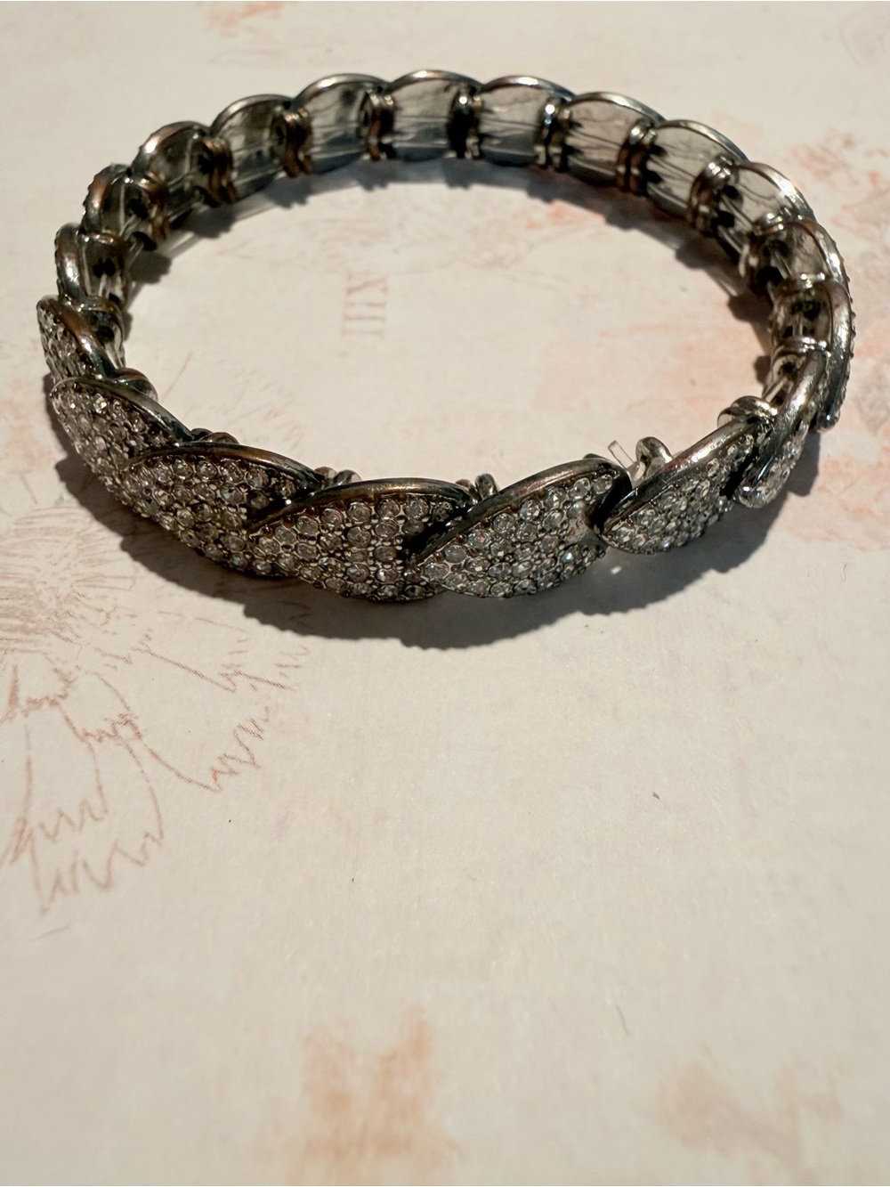 Crystal Pave Silver Leaf Stretch Bracelet